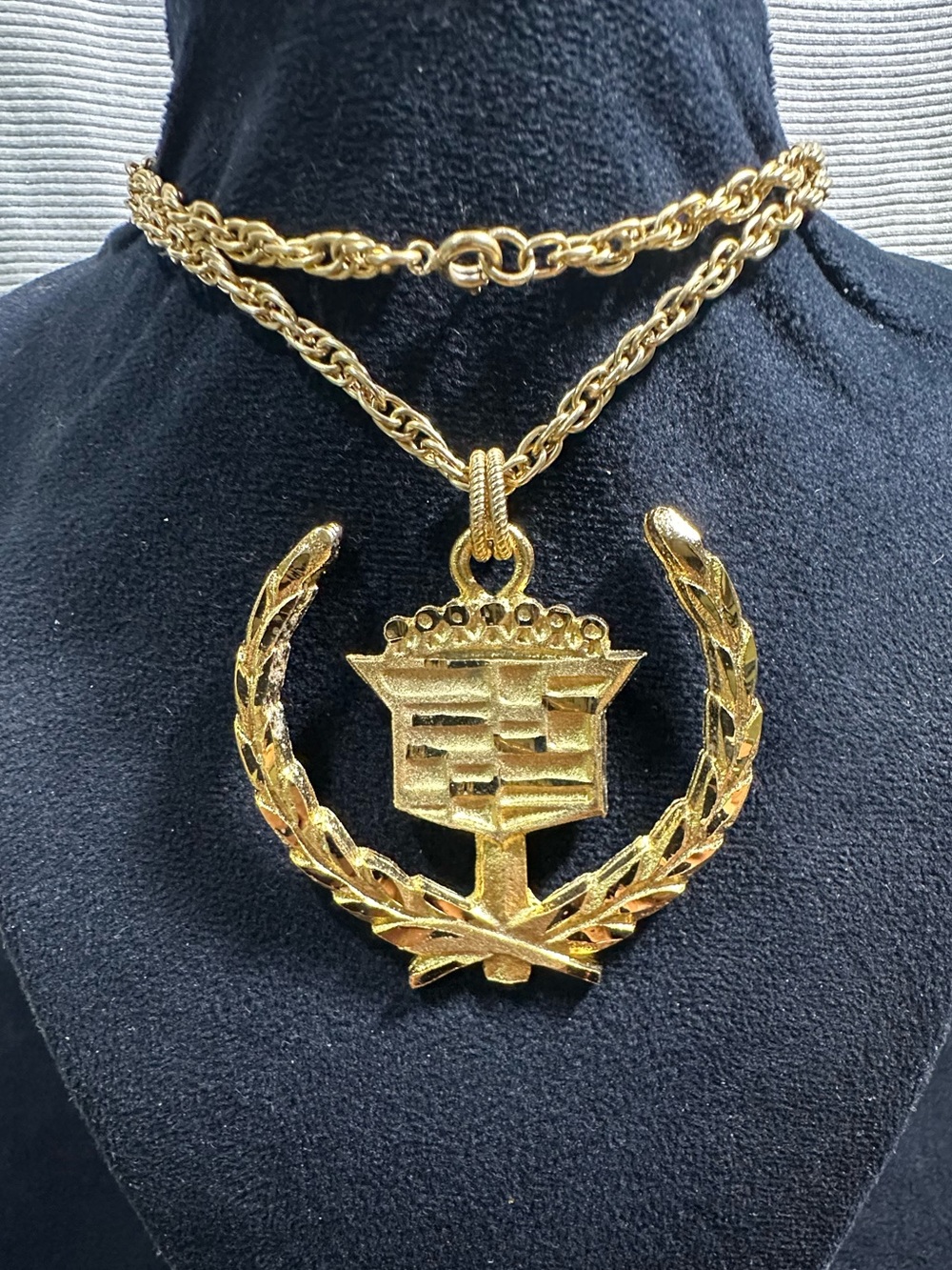 NOS/ Vtg: Diamond Cut Gold Plated Cadillac Pendant Necklace